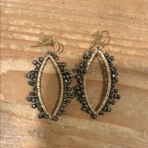 Gold and Gray Beaded Marquise Drop Earrings